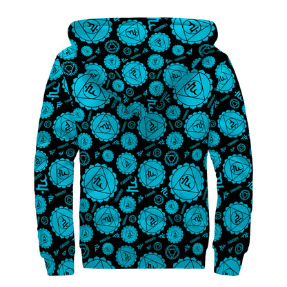 Vishuddha Chakra Pattern Print Sherpa Lined Zip Up Hoodie