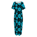Vishuddha Chakra Pattern Print Short Sleeve Long Nightdress