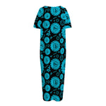Vishuddha Chakra Pattern Print Short Sleeve Long Nightdress