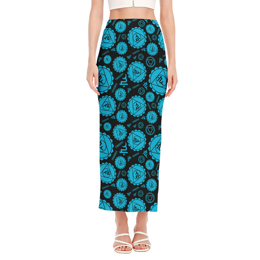 Vishuddha Chakra Pattern Print Side Slit Maxi Skirt