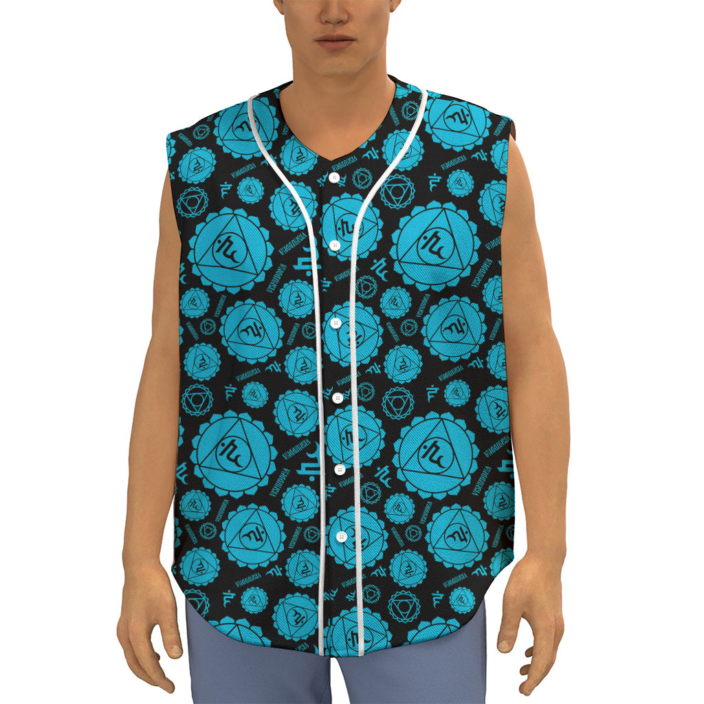 Vishuddha Chakra Pattern Print Sleeveless Baseball Jersey