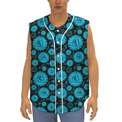 Vishuddha Chakra Pattern Print Sleeveless Baseball Jersey