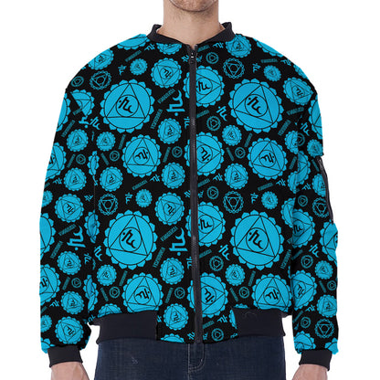 Vishuddha Chakra Pattern Print Zip Sleeve Bomber Jacket