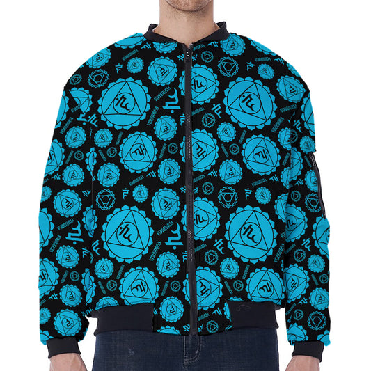 Vishuddha Chakra Pattern Print Zip Sleeve Bomber Jacket