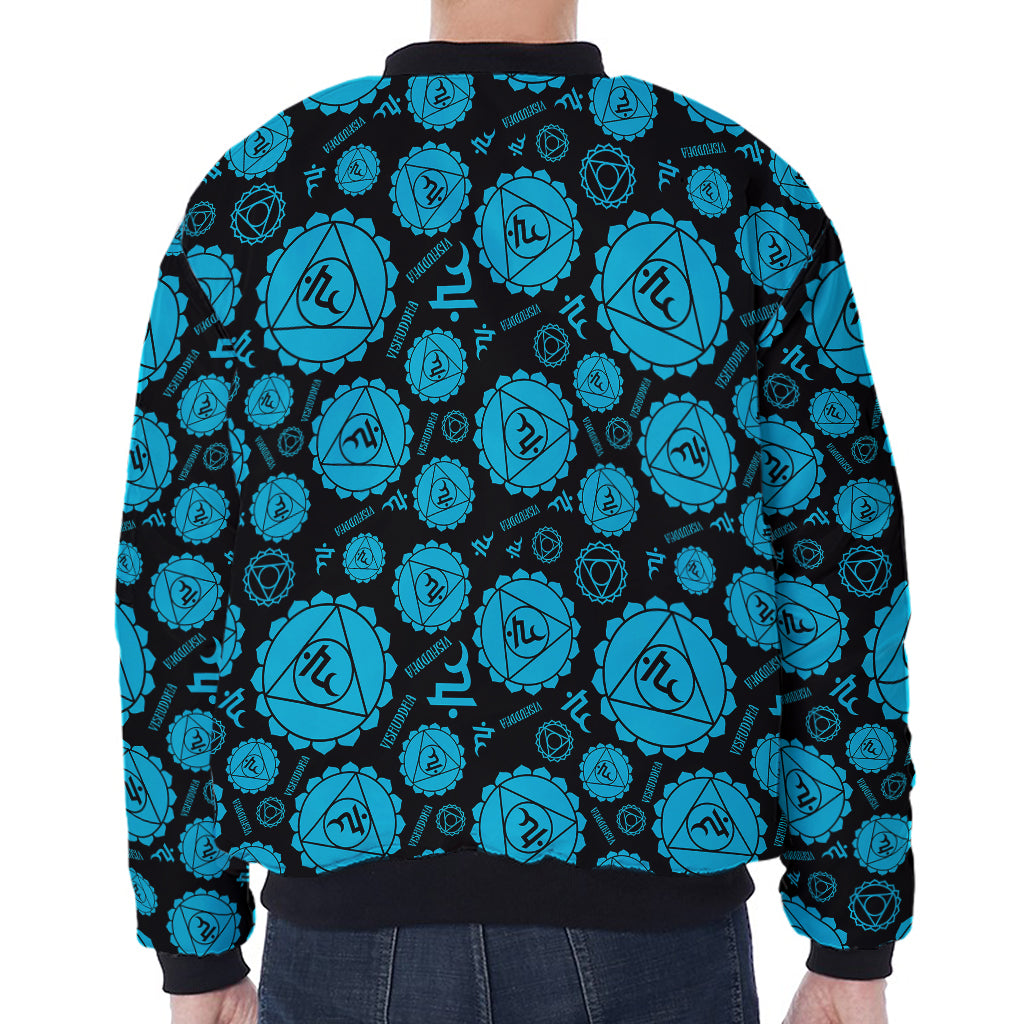 Vishuddha Chakra Pattern Print Zip Sleeve Bomber Jacket