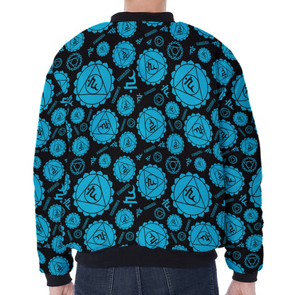 Vishuddha Chakra Pattern Print Zip Sleeve Bomber Jacket
