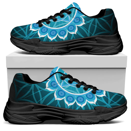 Vishuddha Chakra Spiritual Print Black Chunky Shoes