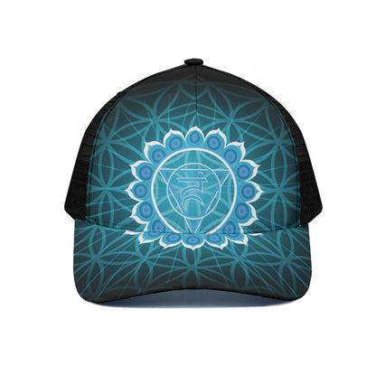 Vishuddha Chakra Spiritual Print Black Mesh Trucker Cap