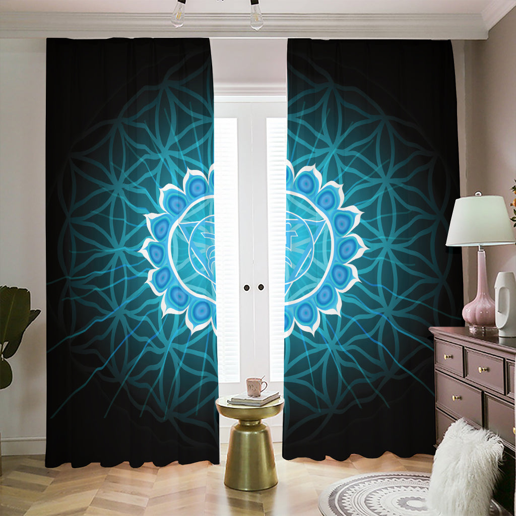 Vishuddha Chakra Spiritual Print Blackout Pencil Pleat Curtains