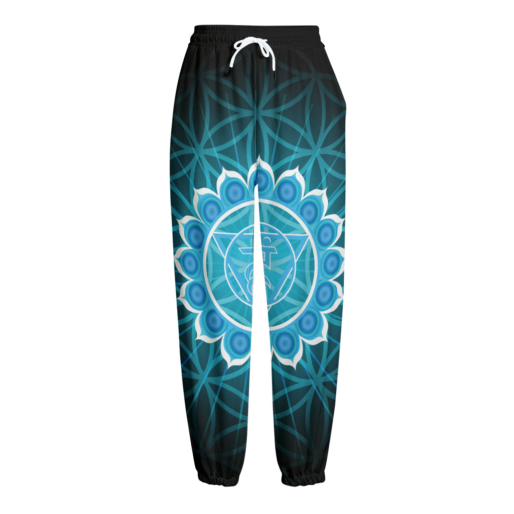 Vishuddha Chakra Spiritual Print Fleece Lined Knit Pants