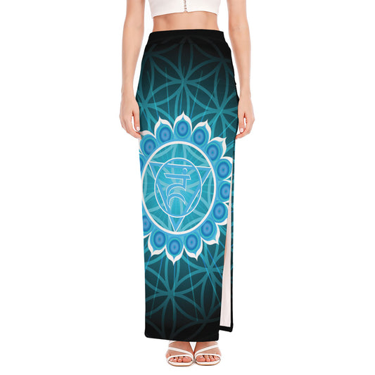 Vishuddha Chakra Spiritual Print High Slit Maxi Skirt