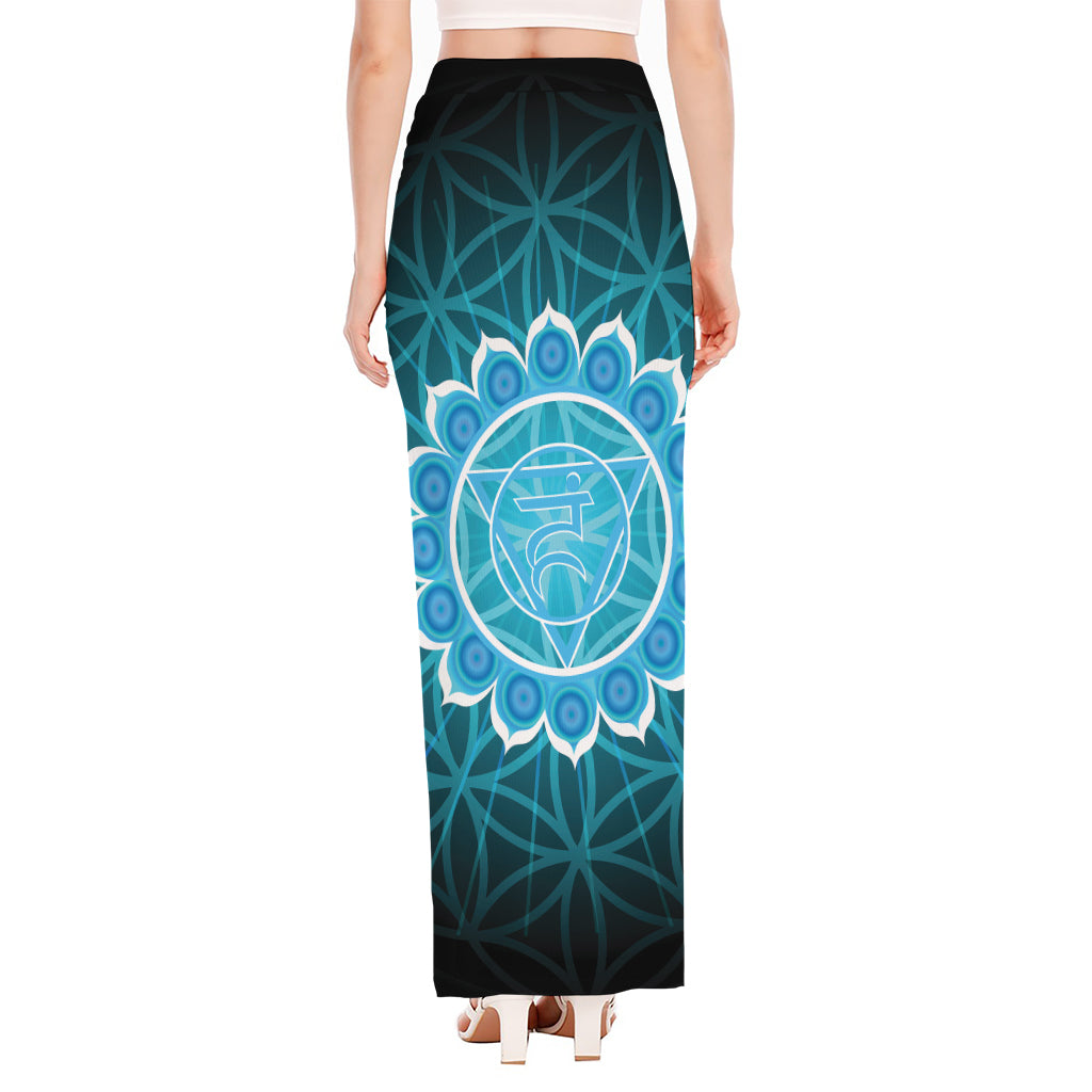 Vishuddha Chakra Spiritual Print High Slit Maxi Skirt