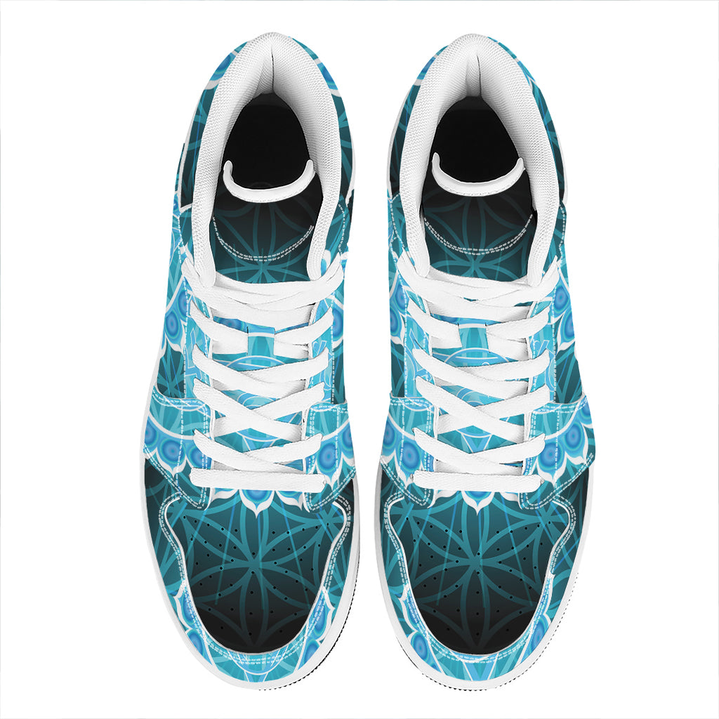 Vishuddha Chakra Spiritual Print High Top Leather Sneakers