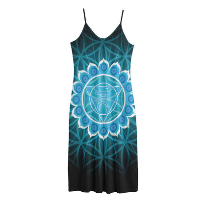 Vishuddha Chakra Spiritual Print Jersey Midi Cami Dress