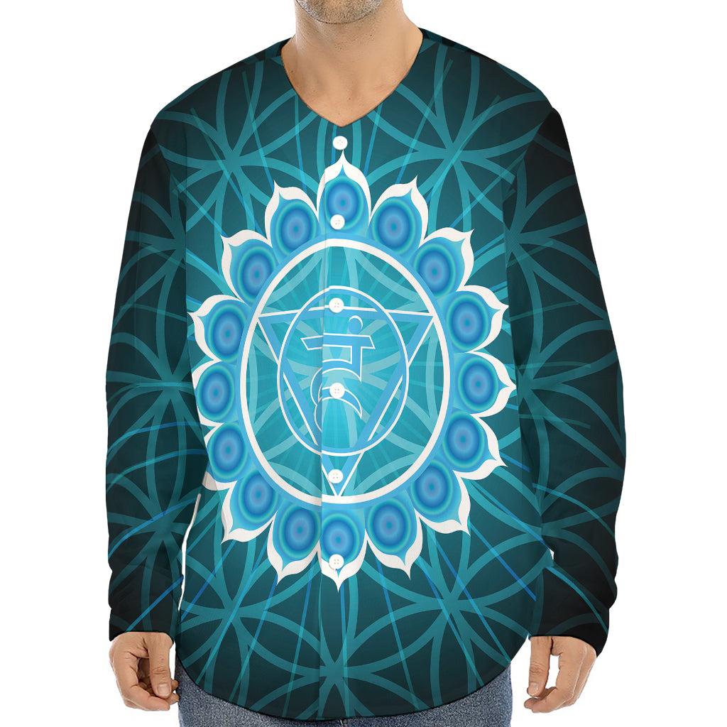 Vishuddha Chakra Spiritual Print Long Sleeve Baseball Jersey