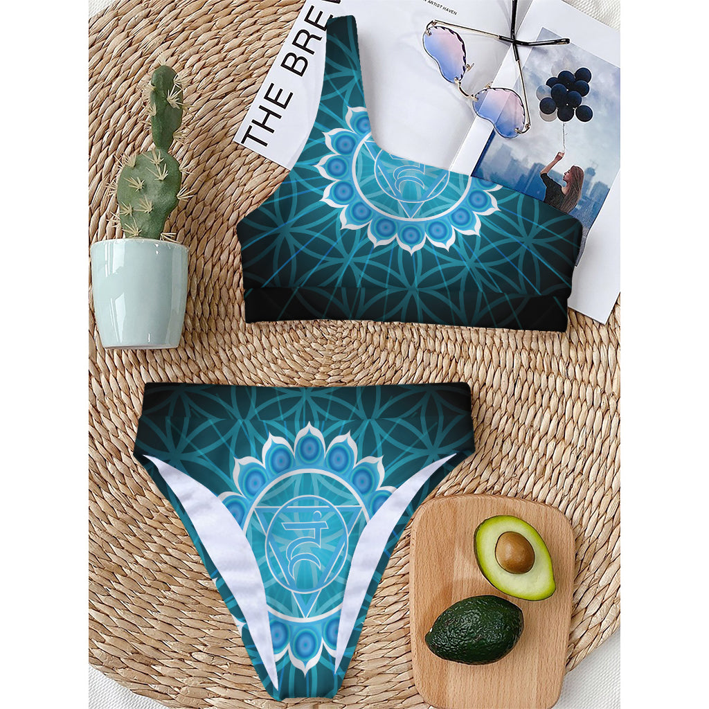 Vishuddha Chakra Spiritual Print One Shoulder Bikini Top