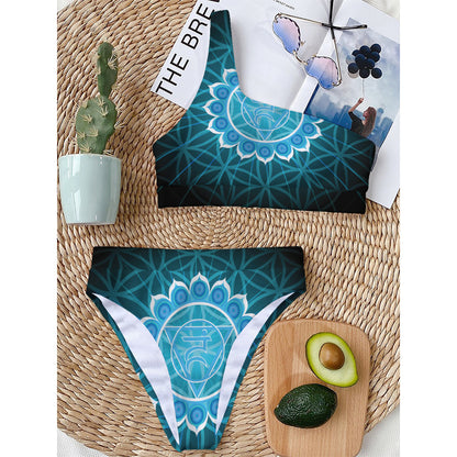 Vishuddha Chakra Spiritual Print One Shoulder Bikini Top