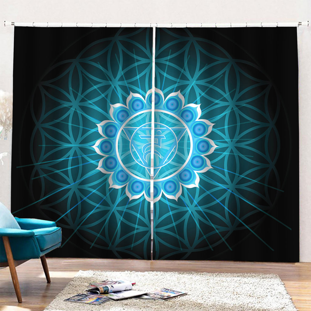 Vishuddha Chakra Spiritual Print Pencil Pleat Curtains