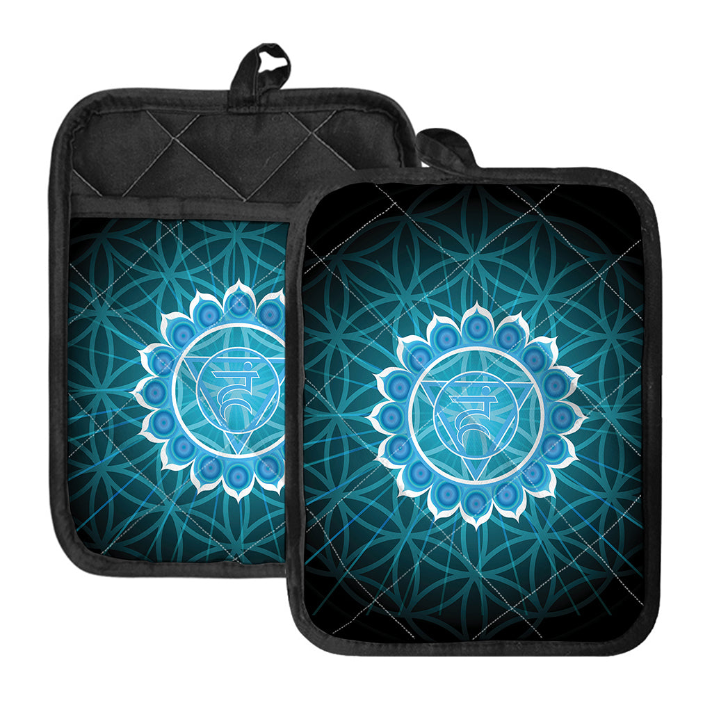 Vishuddha Chakra Spiritual Print Pot Holders With Pocket