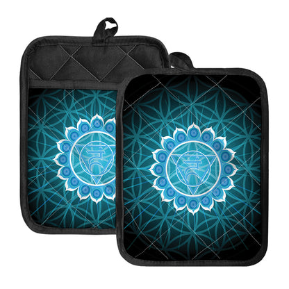 Vishuddha Chakra Spiritual Print Pot Holders With Pocket