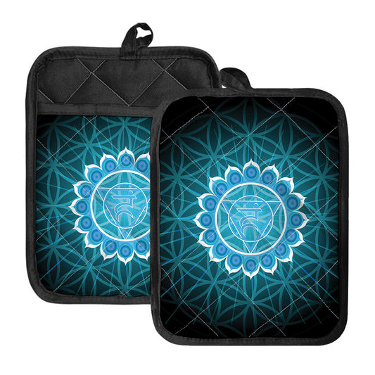 Vishuddha Chakra Spiritual Print Pot Holders With Pocket