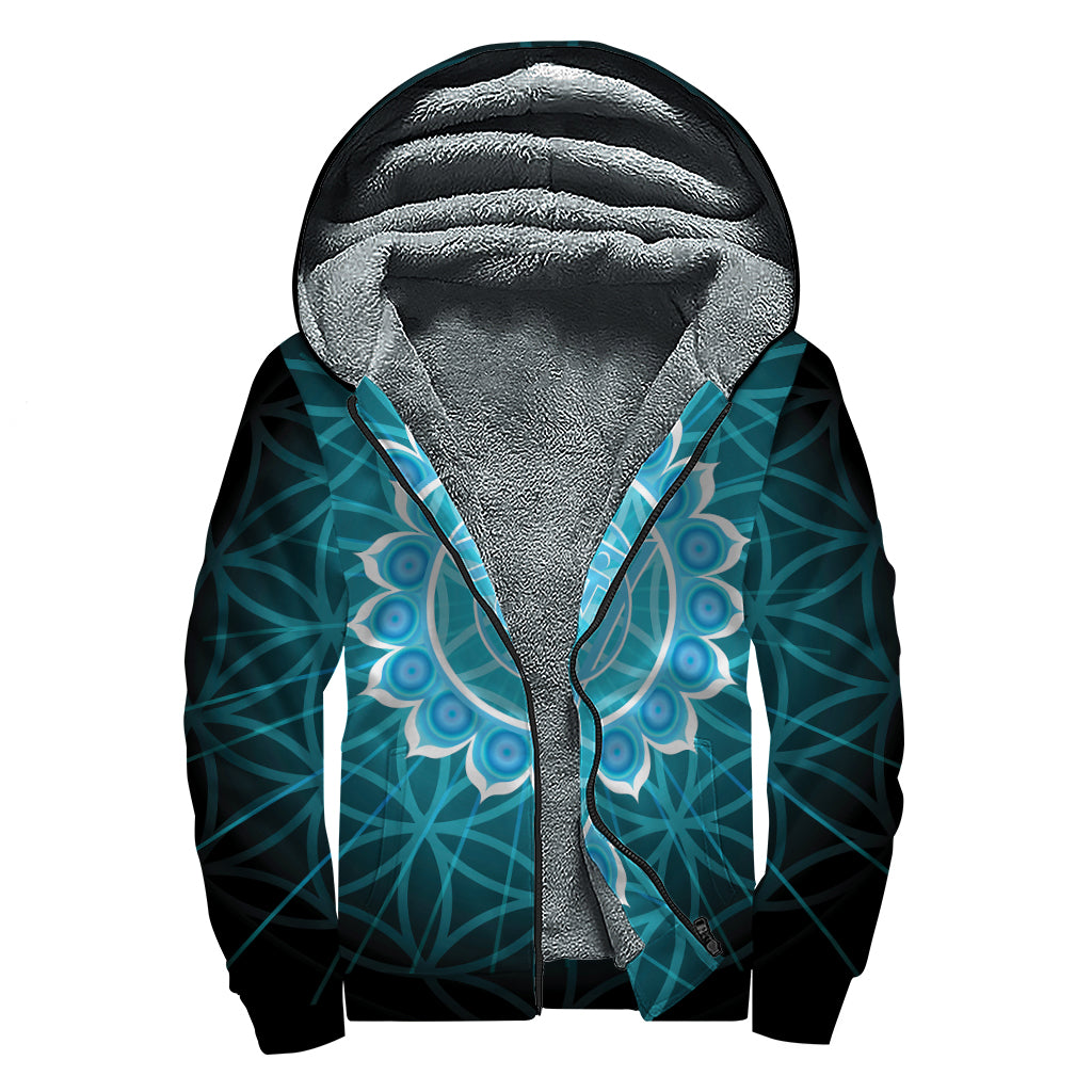 Vishuddha Chakra Spiritual Print Sherpa Lined Zip Up Hoodie