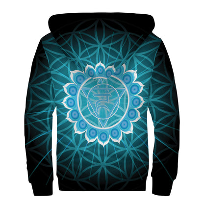 Vishuddha Chakra Spiritual Print Sherpa Lined Zip Up Hoodie