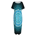 Vishuddha Chakra Spiritual Print Short Sleeve Long Nightdress