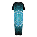 Vishuddha Chakra Spiritual Print Short Sleeve Long Nightdress