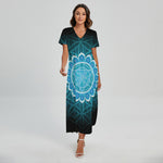 Vishuddha Chakra Spiritual Print Short Sleeve Maxi Dress