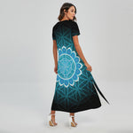 Vishuddha Chakra Spiritual Print Short Sleeve Maxi Dress