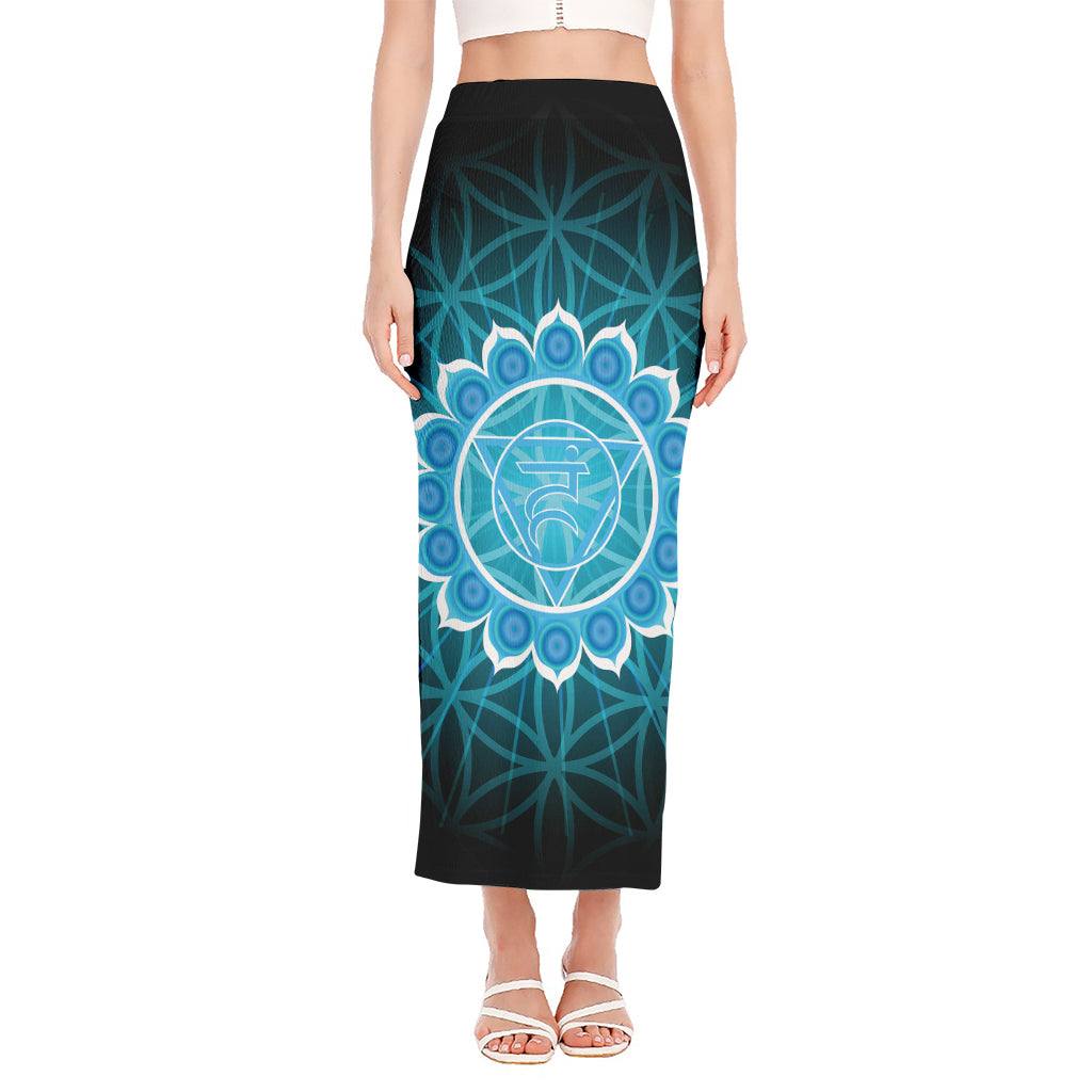 Vishuddha Chakra Spiritual Print Side Slit Maxi Skirt