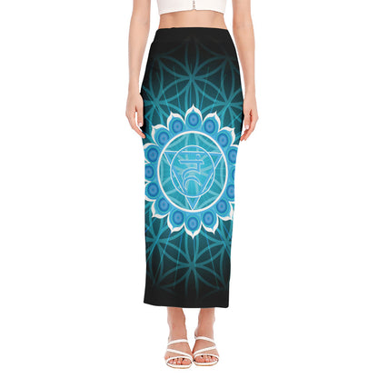 Vishuddha Chakra Spiritual Print Side Slit Maxi Skirt