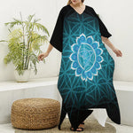 Vishuddha Chakra Spiritual Print Silk V-Neck Kaftan Dress