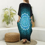 Vishuddha Chakra Spiritual Print Silk V-Neck Kaftan Dress
