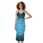 Vishuddha Chakra Spiritual Print Slim Fit Midi Cami Dress