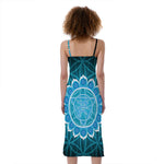Vishuddha Chakra Spiritual Print Slim Fit Midi Cami Dress