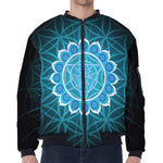 Vishuddha Chakra Spiritual Print Zip Sleeve Bomber Jacket