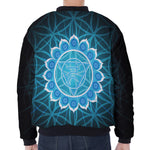 Vishuddha Chakra Spiritual Print Zip Sleeve Bomber Jacket