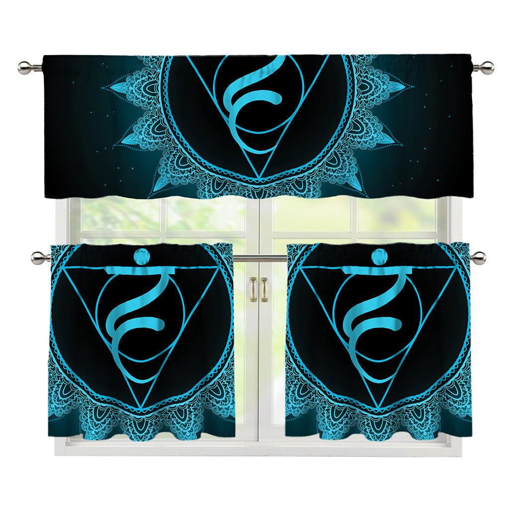 Vishuddha Chakra Symbol Print 3 Piece Kitchen Curtains
