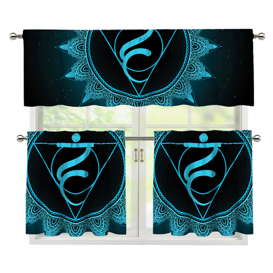 Vishuddha Chakra Symbol Print 3 Piece Kitchen Curtains