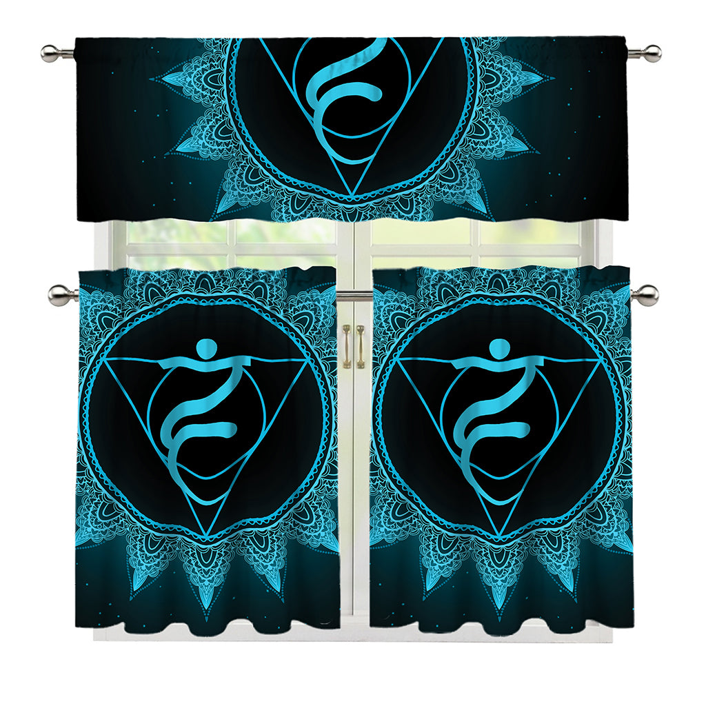 Vishuddha Chakra Symbol Print 3 Piece Kitchen Curtains