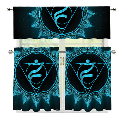 Vishuddha Chakra Symbol Print 3 Piece Kitchen Curtains