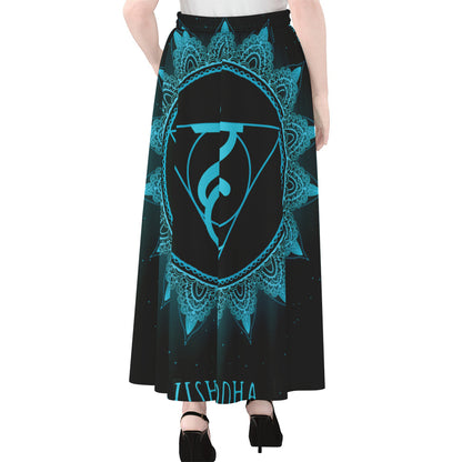 Vishuddha Chakra Symbol Print Chiffon Maxi Skirt