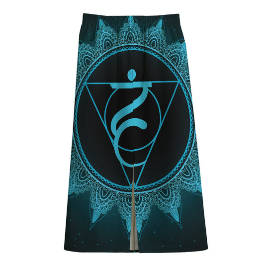 Vishuddha Chakra Symbol Print Cotton Front Slit Maxi Skirt