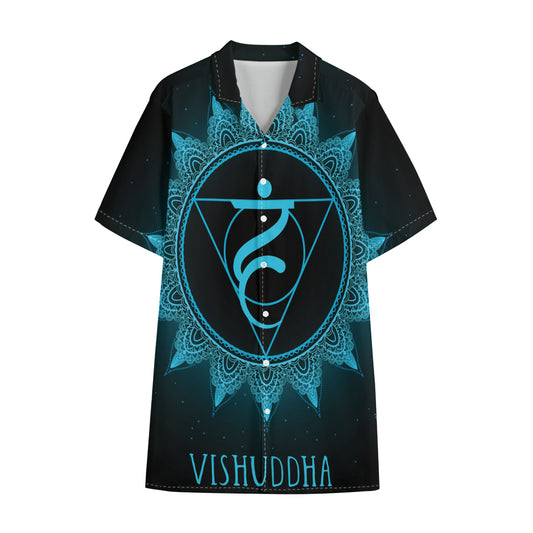 Vishuddha Chakra Symbol Print Cotton Hawaiian Shirt