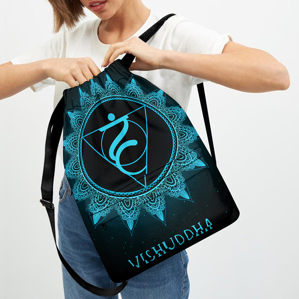 Vishuddha Chakra Symbol Print Drawstring Backpack