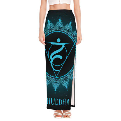 Vishuddha Chakra Symbol Print High Slit Maxi Skirt