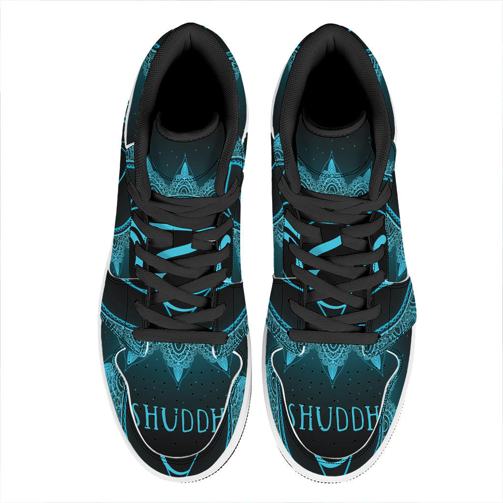 Vishuddha Chakra Symbol Print High Top Leather Sneakers