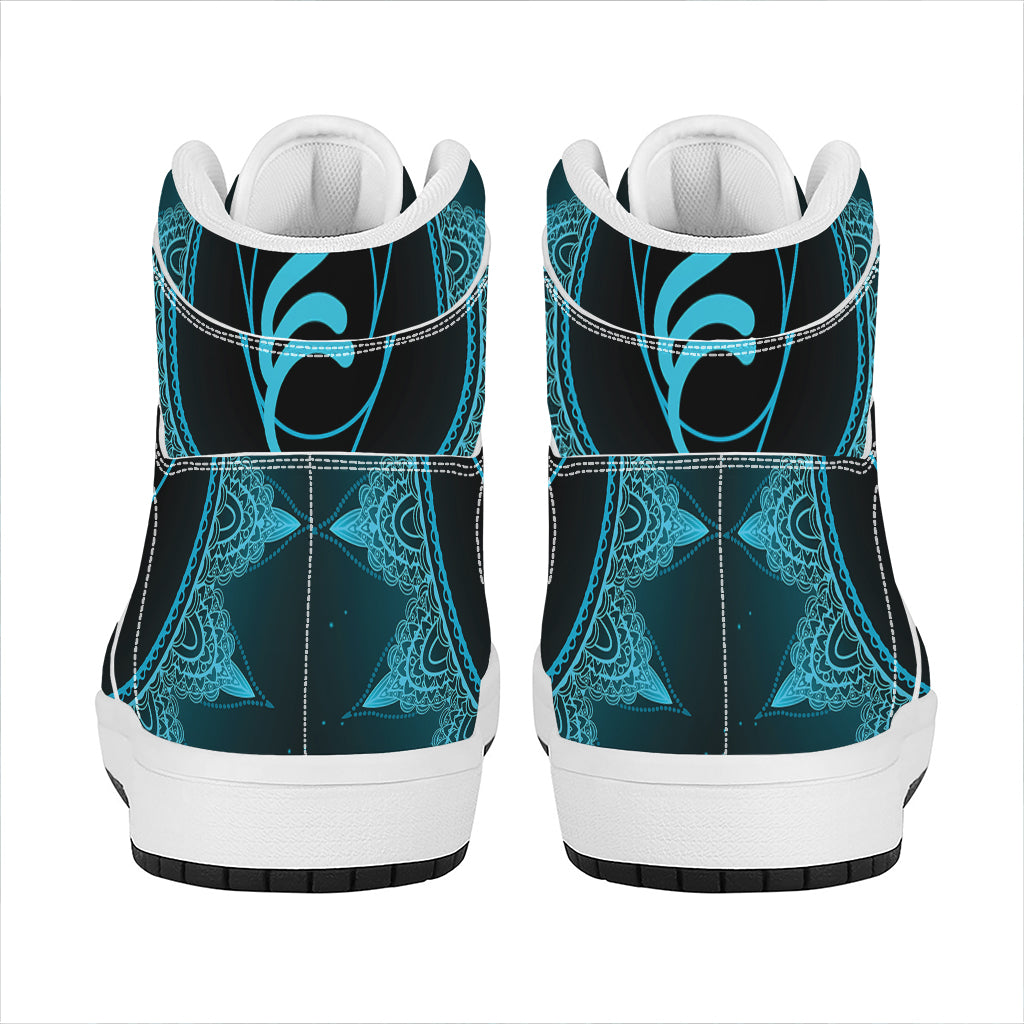 Vishuddha Chakra Symbol Print High Top Leather Sneakers